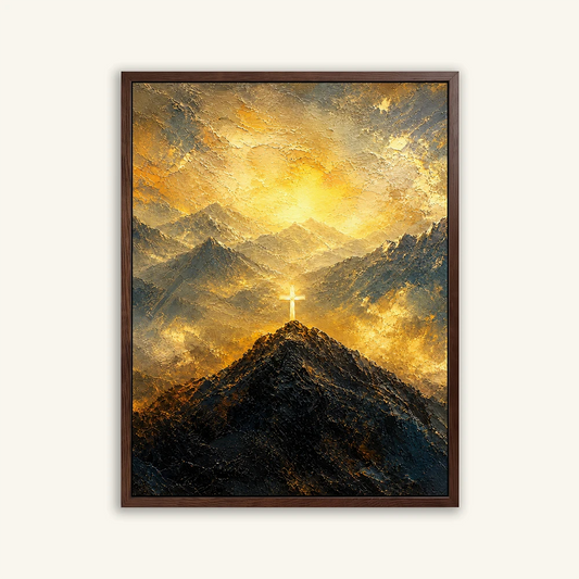 Radiant Cross Above Misty Mountain Peaks